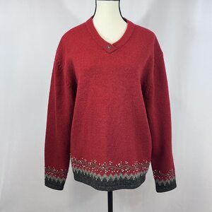 Woolrich V neck pullover sweater wool red womens XL